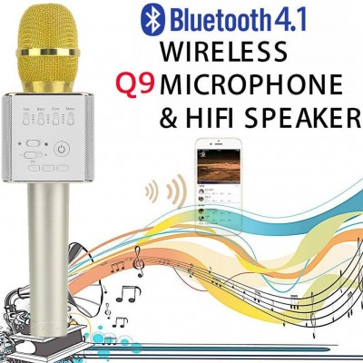 Handheld Microphone For IOS For Android For Home Family KTV Karaoke Great Gift Gold Q9 Super Bass wireles s bluetoot h 4.0 Mobile Phone Karaoke Microphone Handheld, Gold   569036499
